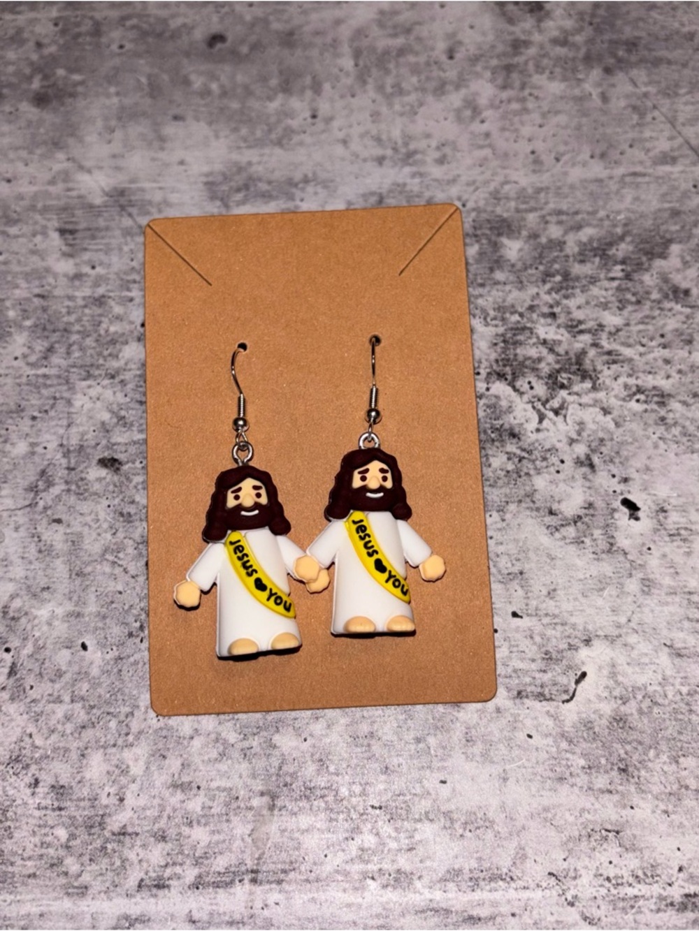 Handmade Jesus Loves You Earrings NEW Yellow Sash